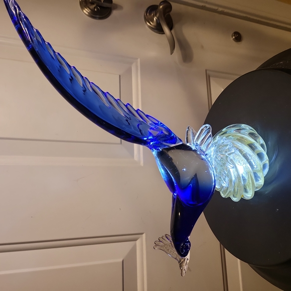 Mid-Century Murano Blown Glass Blue and Gold Pheasant 12" - Picture 5 of 13